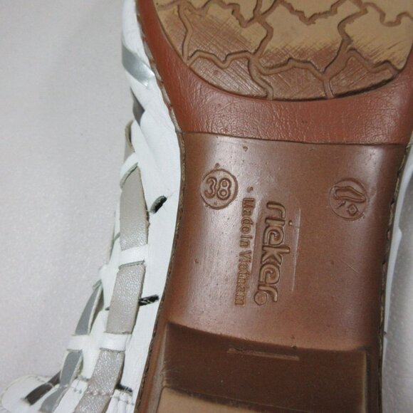 Reiker womens white gray silver Juliane wedge leather sandals 7.5 M 38 - Picture 8 of 10